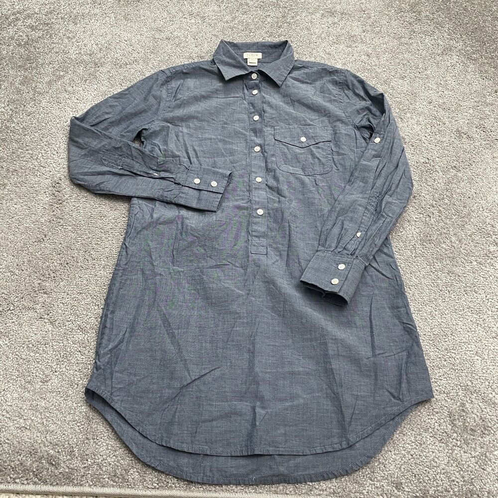 J.Crew Pop Over Chambray Tunic Shirt Womens XXS Petie Blue Long Sleeve Casual